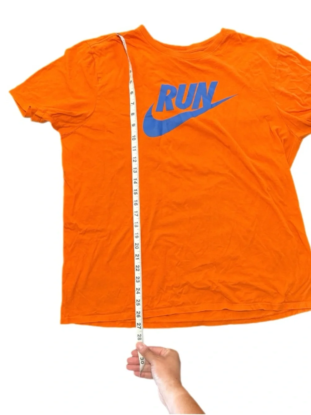 Nike Men’s Orange Tee with Blue RUN Swoosh Graphic - Picture 6 of 7